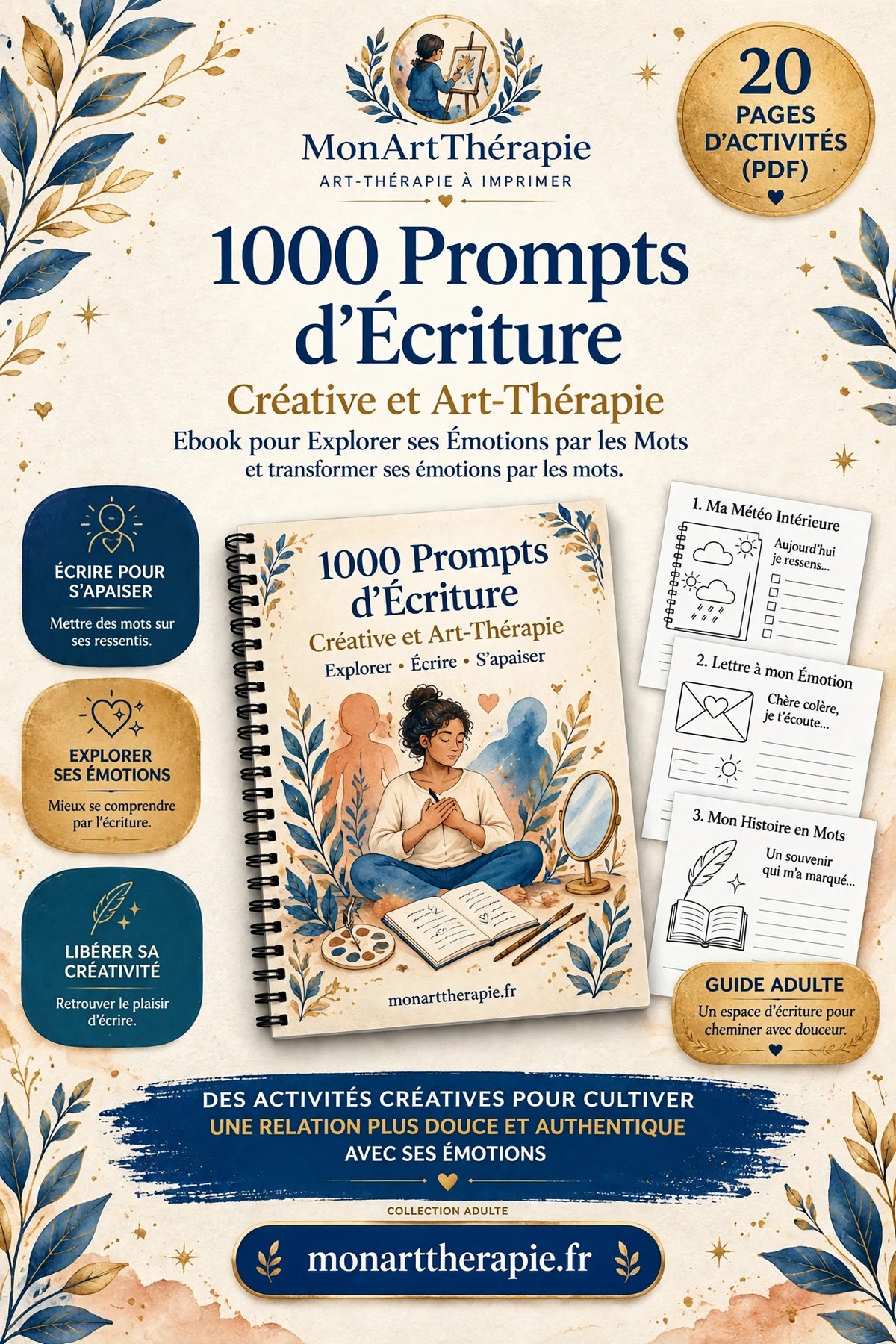 1000 Prompts d'Écriture Créative et Art-Thérapie – Ebook pour Explorer ses Émotions par les Mots