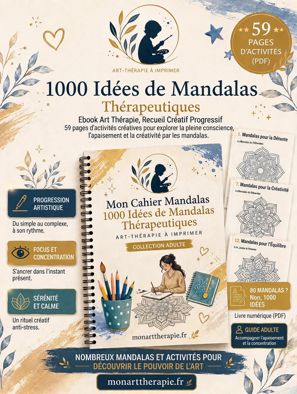 1000 Idées de Mandalas Thérapeutiques – Ebook Art Thérapie, Recueil Créatif Progressif
