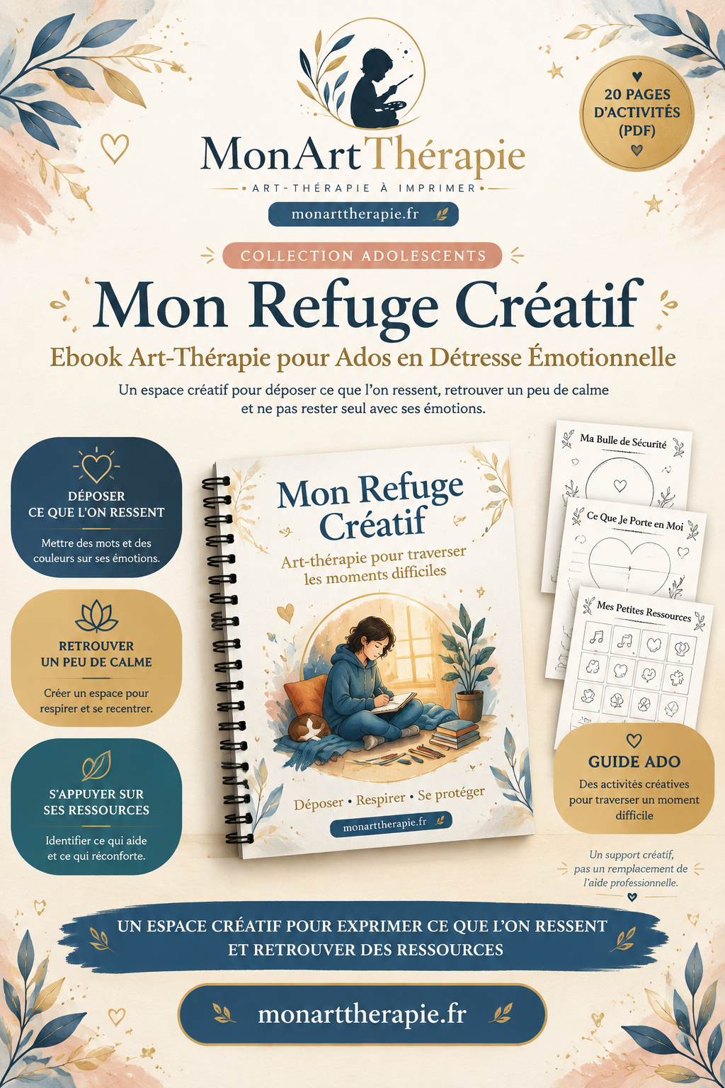 Mon Refuge Créatif – Ebook Art Thérapie pour Ados en Détresse Émotionnelle